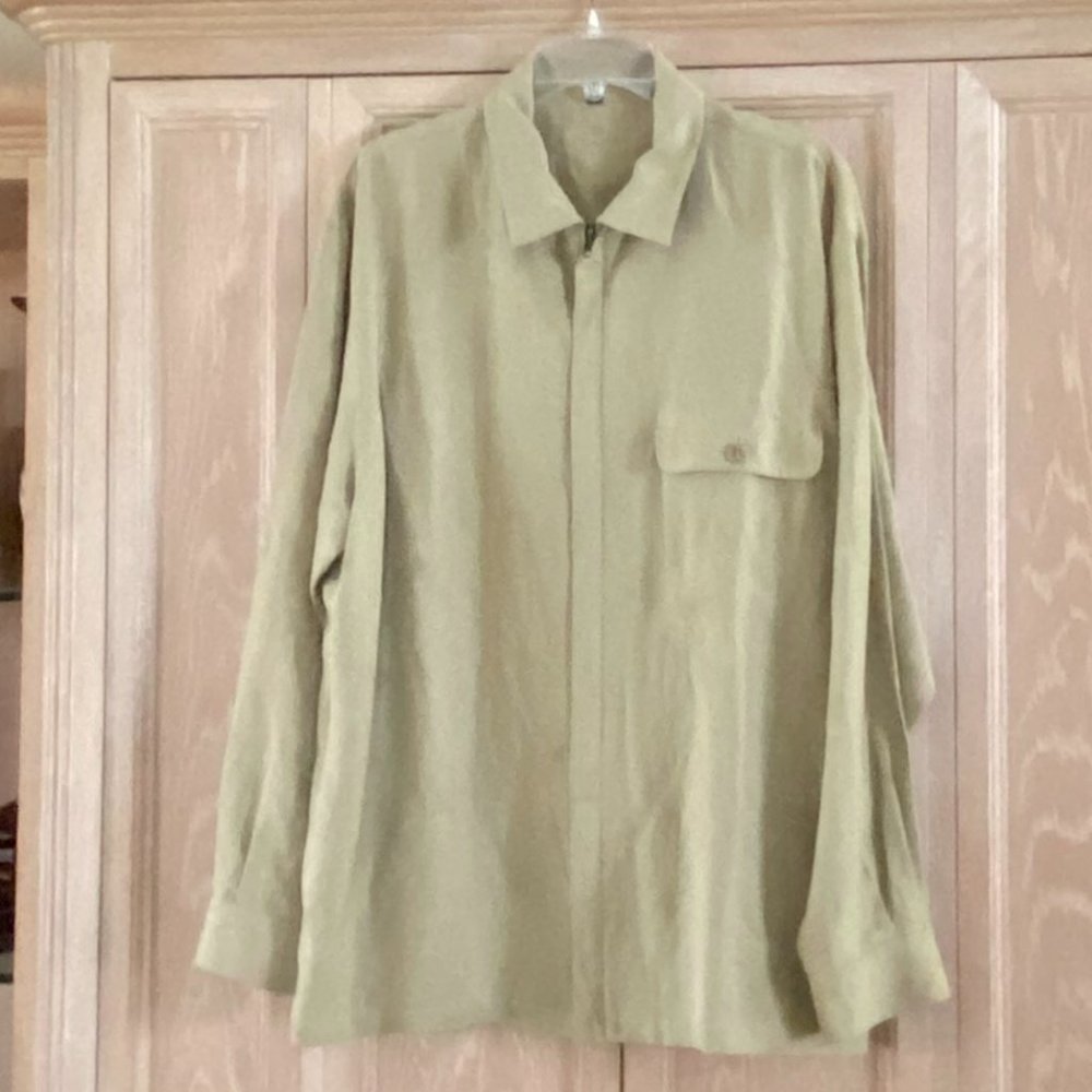 Bugatchi Men's L Silk Linen Blend Zip Front Shirt NWOT